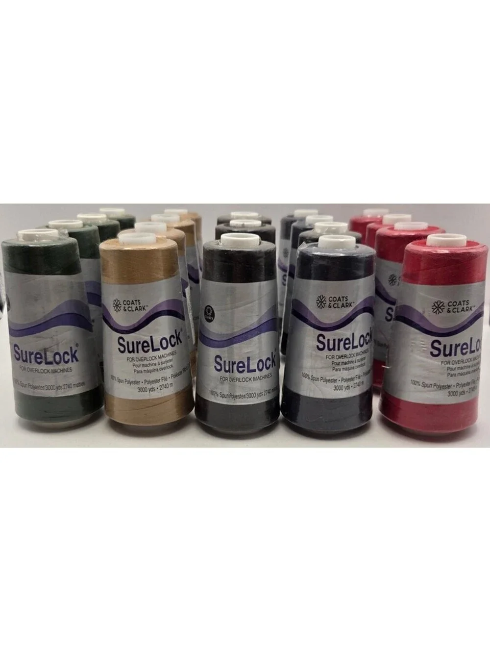 19 Coats & Clark SureLock Serger Thread 3000 Yard Cones Assorted Colors New